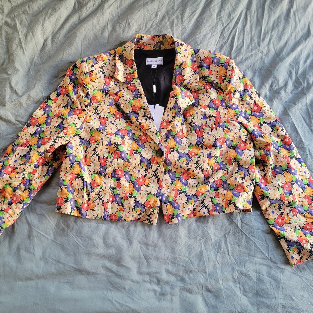 Something Navy Floral Cropped Blazer Size L